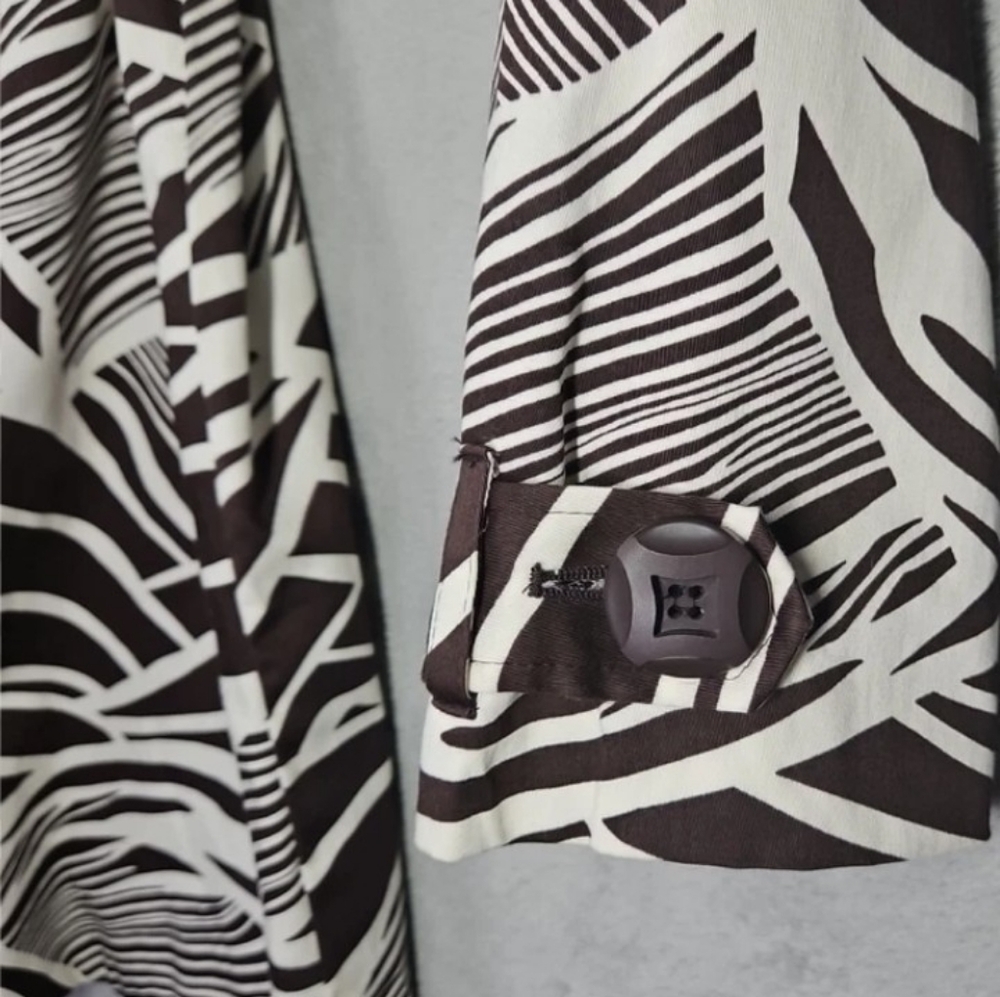 New! Cotton Ashley Stewart Brown Print Trench Jacket And Puffy purse - Picture 9 of 12